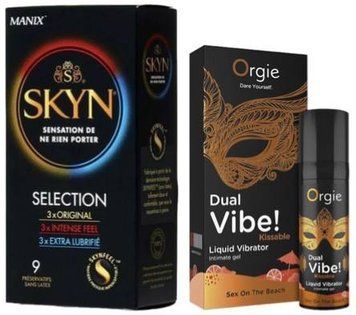 Набор из SKYN Selection (9 шт) + Жидкий вибратор коктейль Секс на пляже DUAL VIBE!, 15 мл Orgie SOS9699 фото