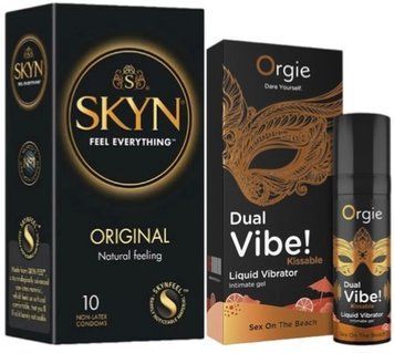 Набір з SKYN Original (10 шт) + Рідкий вібратор SEXY VIBE "Коктейль Секс на пляжі" DUAL VIBE! (15 мл) від Orgie SOS9899 фото