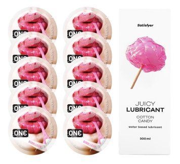Комплект 𝐎𝐍𝐄 Bubblegum 10 шт. + Лубрикант Satisfyer Juicy Lubricant Cotton Candy (300 мл) SOS12247 фото
