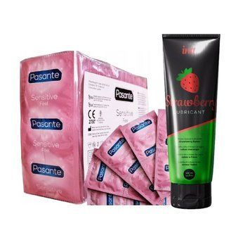 Pasante Sensitive Feel 72 шт и Лубрикант INTT Strawberry (100 мл) SOS946 фото