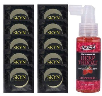 Комплект SKYN Pina Colada 10 шт + Doc Johnson GoodHead DeepThroat Spray Sweet Strawberry, 59 мл SOS13692 фото