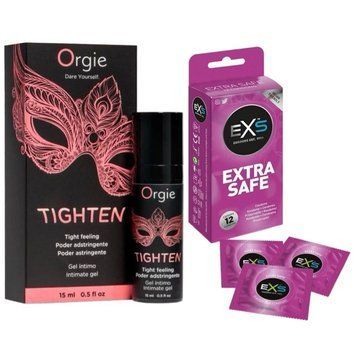 пачка EXS Extra Safe 12 шт+Гель для сужения Orgie &ndash; Tighten (15 мл) SOS6699 фото