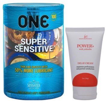 Набор из ONE Super Sensitive 100 шт + Пролонгатор Doc Johnson Power+ с Yohimbe Delay Cream For Men 56 г SOS9489 фото