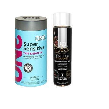 ONE Super Sensitive Pack 12 шт. + Лубрикант на водной основе System JO GELATO Salted Caramel (120 мл) SOS6502 фото