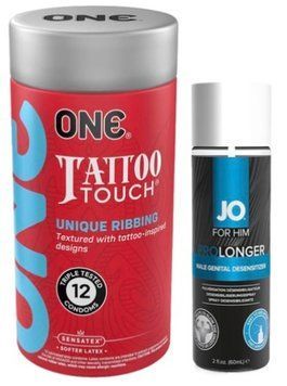 Набор из ONE Tattoo Touch Pack 12 шт + Пролонгатор System JO Prolonger Spray with Benzocaine (60 мл) SOS9454 фото