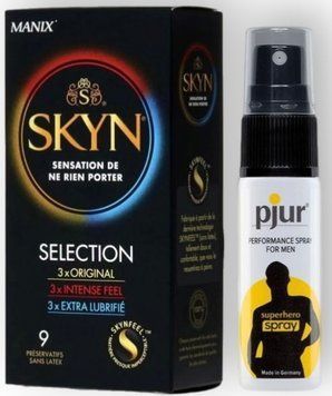 Набір з SKYN Selection (9 шт)  + Пролонгатор pjur Superhero Spray (20 мл) SOS8857 фото