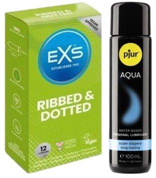 Набор EXS Ribbed & Dotted (12 шт) + pjur Aqua 100 мл SOS13516 фото