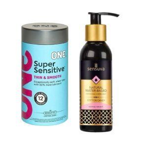 ONE Super Sensitive Pack 12 шт. + Смазка на водной основе Sensuva Natural Water-Based Cotton Candy, 125 мл SOS6517 фото