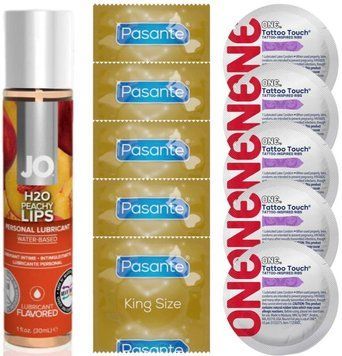 Набор 10 шт Pasante King Size и ONE Tattoo Touch + System JO H2O &mdash; Peachy Lips(30 мл) SOS4914 фото