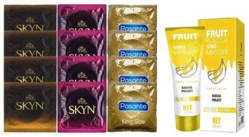 Комплект: Лубрикант OLO Banana (120мл) +8 шт. SKYN+4 шт. Pasante King Size SOS10490 фото
