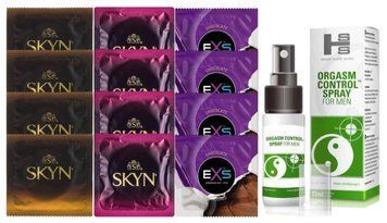 Комплект: Пролонгатор SHS Orgasm Control Spray 15 мл + 8 шт. SKYN + 4 шт. EXS Chocolate SOS10932 фото