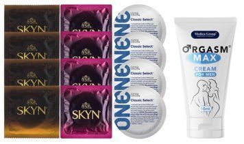 Комплект: Пролонгатор Medica-Group Orgasm Max for Men 50 мл + 8 шт SKYN + 4 шт ONE ONE Classic SOS10981 фото