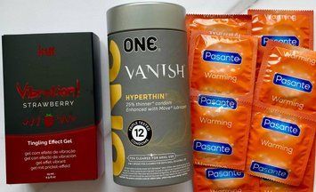 Набір 24 шт ONE ONE Vanish + Pasante Warming + Рідкий вібратор Intt Vibration Strawberry (15 мл) SOS1548 фото