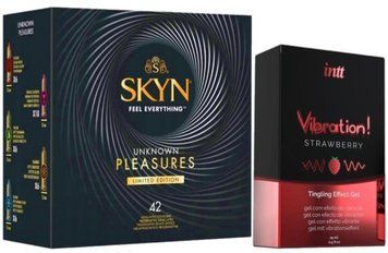 Набір з SKYN Pleasures (42 шт) + Рідкий вібратор Intt Vibration Strawberry (15 мл) SOS10014 фото