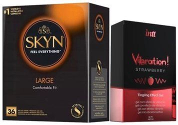 Набір з SKYN Large (36 шт) + Рідкий вібратор Intt Vibration Strawberry (15 мл)  SOS9914 фото