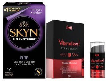 Набор из SKYN Elite (10 шт) + Жидкий вибратор Intt Vibration Strawberry (15 мл) SOS9714 фото