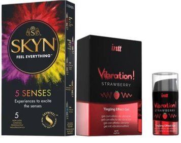 Набір з SKYN 5 Senses + Рідкий вібратор Intt Vibration Strawberry (15 мл) SOS9604 фото