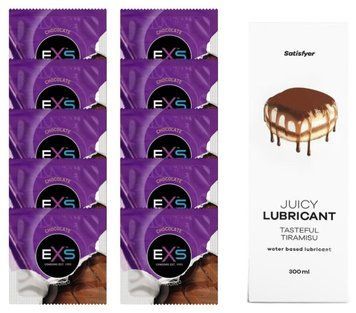 Комплект: из EXS Chocolate 10 шт + Лубрикант Satisfyer Juicy Tasteful 300 мл water based 300 мл SOS11322 фото