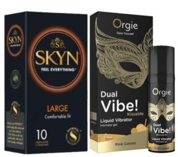 SKYN Large 10 шт + DUAL VIBE!, 15 мл Orgie pina colada SOS7063 фото