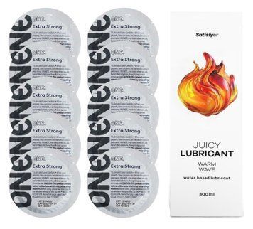 Комплект ONE Extra strong 10 шт. + Лубрикант Satisfyer Juicy Lubricant Warm Wave (300 мл) SOS12262 фото
