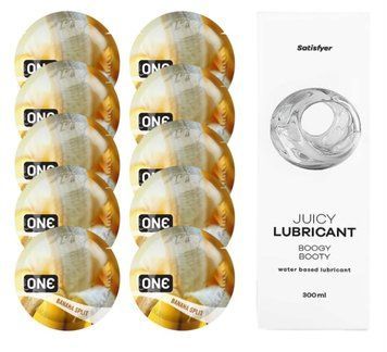 ONE Banana Split 10шт. + Лубрикант Satisfyer Boogy Booty 300 мл SOS12462 фото