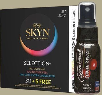 Комплект Skyn Selection 30 шт + 5 of 5 Senses , 35 шт + Спрей  Doc Johnson GoodHead Tingle Spray - Sweet Cherry (29 мл) SOS5514 фото