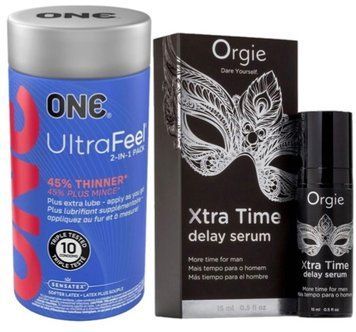 Набор из ONE UltraFeel 2-in-1 Pack 10 шт + Пролонгатор Orgie Xtra Time Delay Serum, 15 мл SOS9243 фото