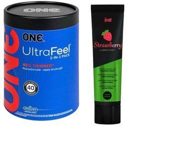 ONE UltraFeel 2-в-1. 40 шт+ Лубрикант на водной основе  Intt Strawberry (100 мл)  SOS6436 фото