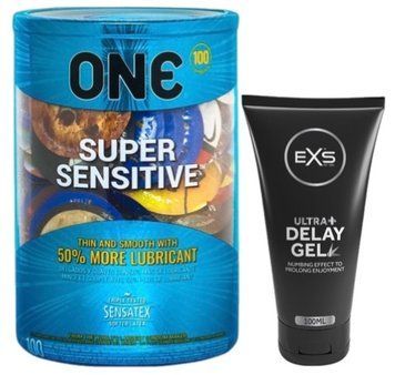 Набор из ONE Super Sensitive 100 шт + Пролонгатор EXS Delay Gel Ultra+ 100ml SOS9504 фото