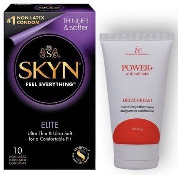 Набор из SKYN Elite 10 шт + Пролонгатор Doc Johnson Power+ with Yohimbe 56мл SOS8893 фото