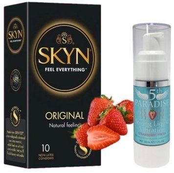 Набір з SKYN Original (10 шт)   + рідки вібратор 5th Paradise Liquid Vibrator &mdash; Полуниця (30 мл)   SOS9864 фото