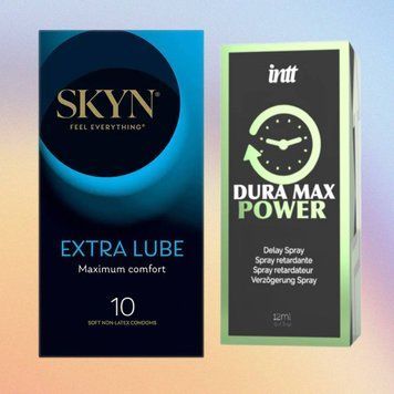 Комплект Skyn Extra Lube 10 шт + Пролонгатор Intt Dura Max Power 12 мл SOS4470 фото