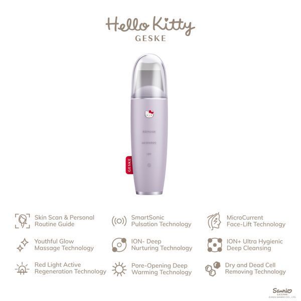 Микротоковый скраббер для кожи и устранение черных точек GESKE MicroCurrent Skin Scrubber&Blackhead Remover 9в1 Hello Kitty purple HB0252 фото