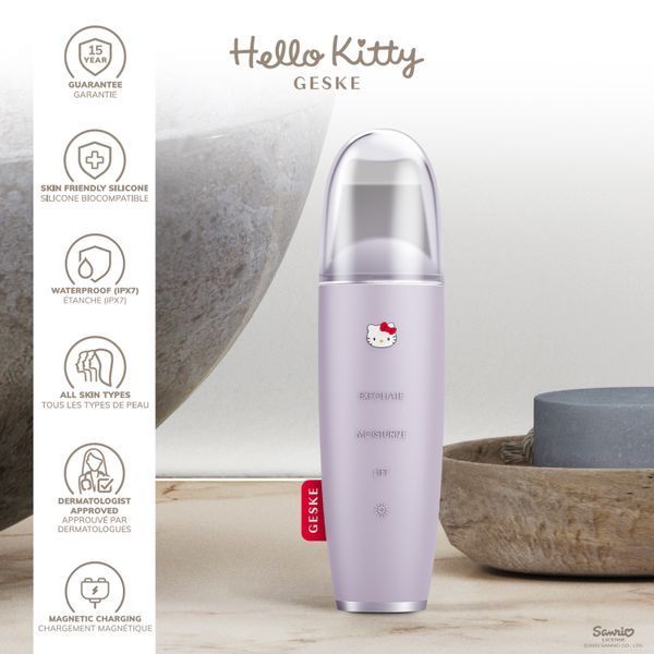 Микротоковый скраббер для кожи и устранение черных точек GESKE MicroCurrent Skin Scrubber&Blackhead Remover 9в1 Hello Kitty purple HB0252 фото