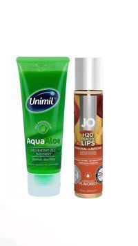 Набор лубрикантов Unimil Aloe 80 мл + System JO H2O Peachy Lips (30 мл) LB157 фото
