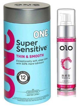 Комплект ONE Super Sensitive (12 шт) - Лубрикант согревающий OLO 60 мл SOS3294 фото