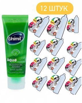 Набор : ONE UltraFeel (с дополнительным пакетиком смазки) - 12 шт и Лубрикант Unimil Aqua Aloe &ndash; 80 мл SOS669 фото