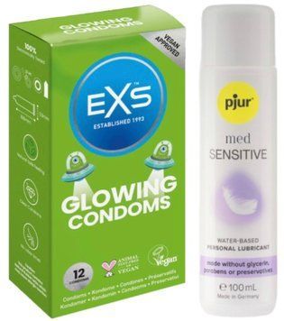 Комплект EXS Glowing 12 шт + Pjur MED Sensitive Glide 100 мл SOS13602 фото