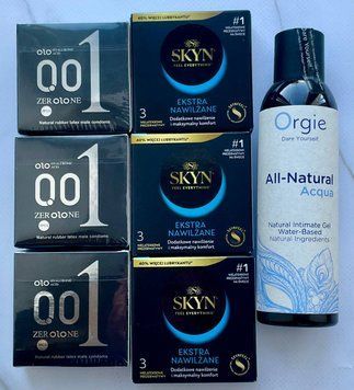 Набор 18 шт OLO Feeling Ultrathin 001 + Skyn ​​Extra Lube + Лубрикант ALL-NATURAL Acqua 150 мл Orgie SOS3786 фото