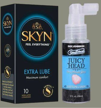 Набор Skyn ​​Extra Lube 10 штук + Спрей Doc Johnson GoodHead &ndash; Juicy Head Dry Mouth Spray &ndash; Cotton Candy 59мл SOS5255 фото