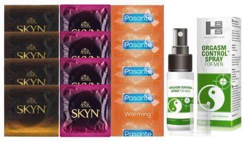 Комплект: Пролонгатор SHS Orgasm Control Spray 15 мл + 8 шт. SKYN + 4 шт. Pasante Warming SOS10918 фото