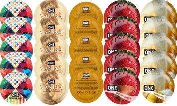 Набор с 25 шт One Extreme ribs + ONE 𝐕𝐀𝐍𝐈𝐒𝐇 + ONE Legend XL + ONE Chocolate Strawberry + ONE Banana Split SOS8254 фото