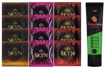Набір з Лубрикант Intt Strawberry (100 мл) + 4 шт SKYN passion daiquiri + 4 шт SKYN CHERRY SUNRISE + 4 шт SKYN Intense Feel SOS10346 фото