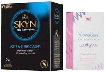 Набір з SKYN Extra Lube (24 шт) + Рідкий вібратор Intt Vibration Cotton Candy (15 мл)  SOS10096 фото