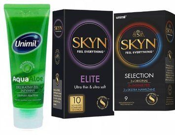 Набір Skyn : Elite 10 шт , Selection 9 шт та Лубрикант Unimil Aqua Aloe 80 мл SOS579 фото