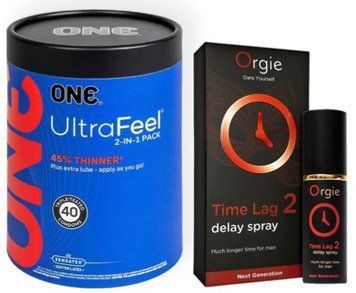 Набор из ONE UltraFeel 2-in-1 Pack 40 шт + Пролонгатор Orgie Time Lag 2 Delay Spray, 10 мл SOS9096 фото