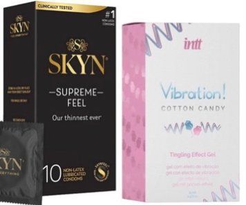 Набір з Skyn Supreme Feel 10 шт + Рідкий вібратор Intt Vibration Cotton Candy (15 мл)  SOS10296 фото