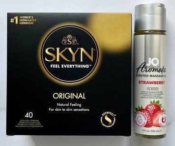 Набір 40 шт SKYN Original  + System JO Aromatix &mdash; Massage Oil &mdash; Strawberry 120 мл SOS1634 фото