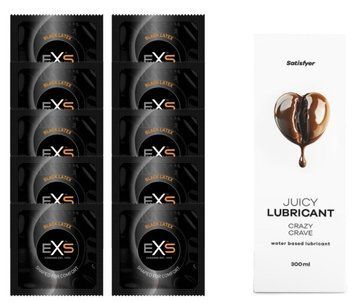 Набор: EXS Black Latex 10 шт. + Лубрикант Satisfyer Crazy Crave 300 мл SOS11157 фото