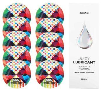 Комплект One Extreme ribs 10 шт. + Лубрикант Satisfyer Juicy Lubricant Naughty Neutral (300 мл) SOS12148 фото